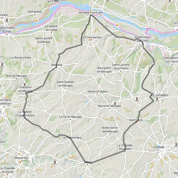 Map miniature of "Riverside Adventure" cycling inspiration in Pays de la Loire, France. Generated by Tarmacs.app cycling route planner