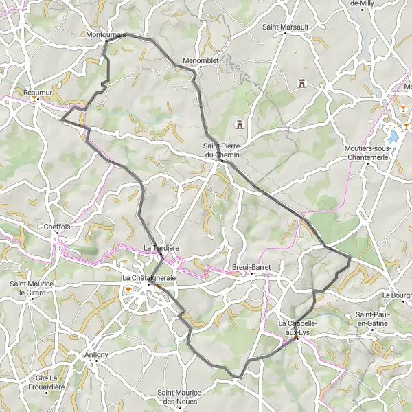 Map miniature of "Countryside Road Cycling" cycling inspiration in Pays de la Loire, France. Generated by Tarmacs.app cycling route planner