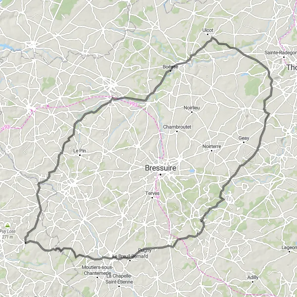 Map miniature of "Challenging Road Cycling Adventure" cycling inspiration in Pays de la Loire, France. Generated by Tarmacs.app cycling route planner