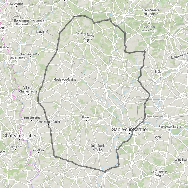 Map miniature of "Morannes to Manoir Les Grignons" cycling inspiration in Pays de la Loire, France. Generated by Tarmacs.app cycling route planner