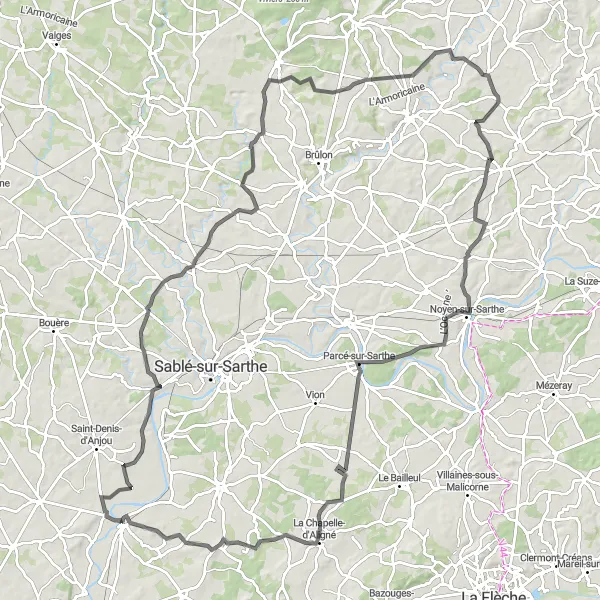 Map miniature of "Morannes to Manoir Les Grignons" cycling inspiration in Pays de la Loire, France. Generated by Tarmacs.app cycling route planner