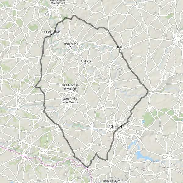 Miniature de la carte de l'inspiration cycliste "Tour de La Renaudière" dans la Pays de la Loire, France. Générée par le planificateur d'itinéraire cycliste Tarmacs.app