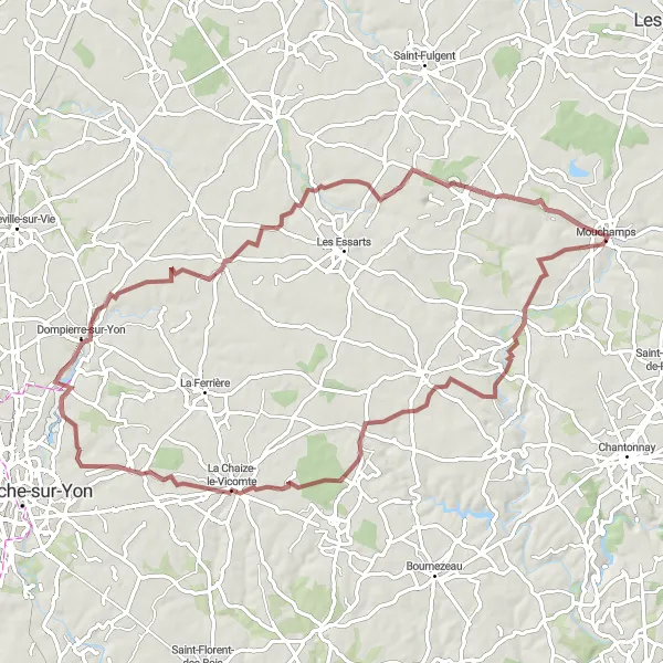 Miniature de la carte de l'inspiration cycliste "Aventure Gravel en Vendée" dans la Pays de la Loire, France. Générée par le planificateur d'itinéraire cycliste Tarmacs.app