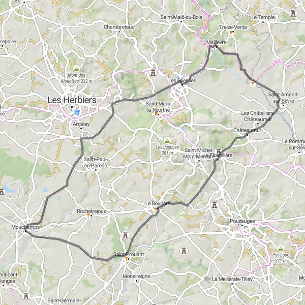 Map miniature of "The Epesses Loop" cycling inspiration in Pays de la Loire, France. Generated by Tarmacs.app cycling route planner