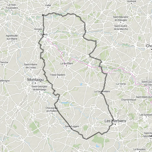 Map miniature of "Heritage Tour" cycling inspiration in Pays de la Loire, France. Generated by Tarmacs.app cycling route planner