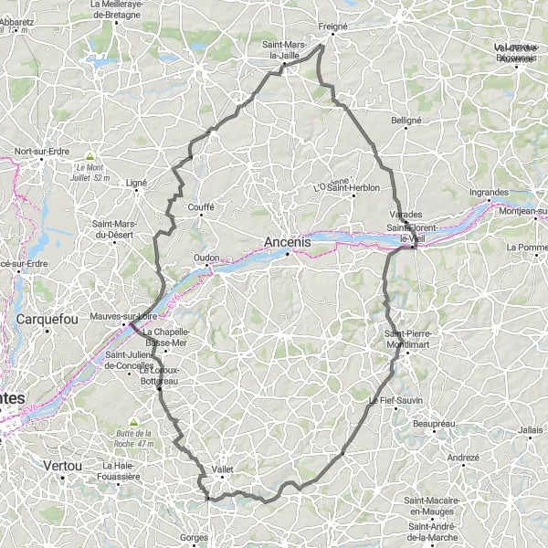 Map miniature of "Exploring the Vineyards and Valleys" cycling inspiration in Pays de la Loire, France. Generated by Tarmacs.app cycling route planner