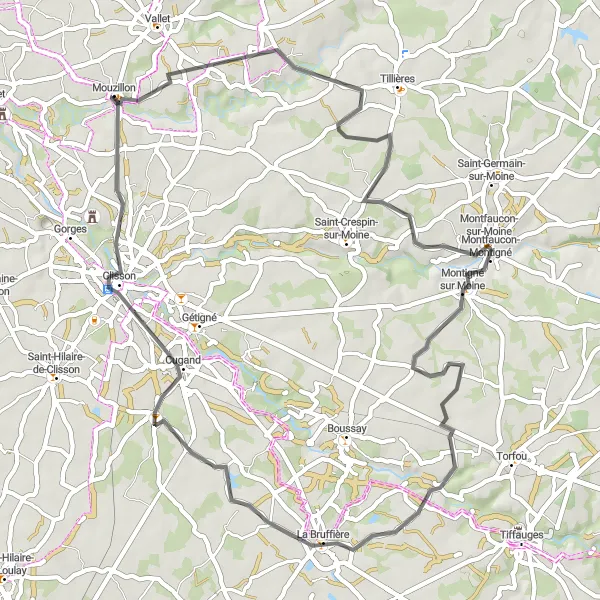 Map miniature of "Countryside Delights" cycling inspiration in Pays de la Loire, France. Generated by Tarmacs.app cycling route planner