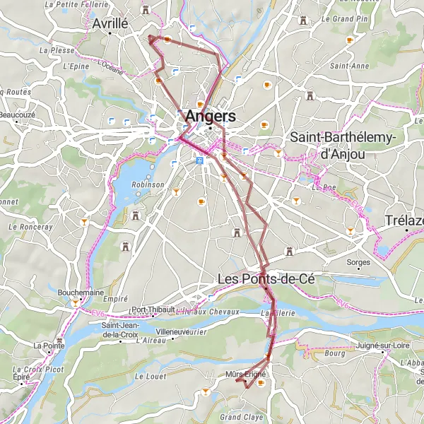 Map miniature of "The Historical Charm of Angers" cycling inspiration in Pays de la Loire, France. Generated by Tarmacs.app cycling route planner