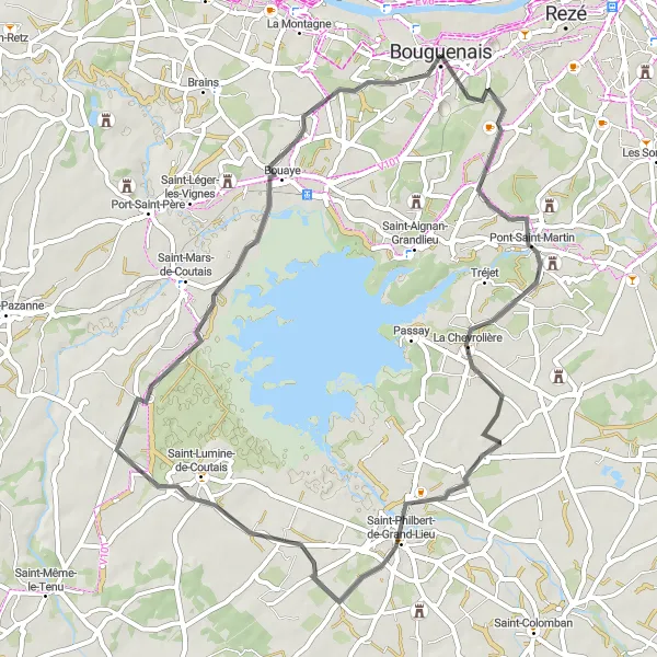 Map miniature of "The Bouguenais Loop" cycling inspiration in Pays de la Loire, France. Generated by Tarmacs.app cycling route planner