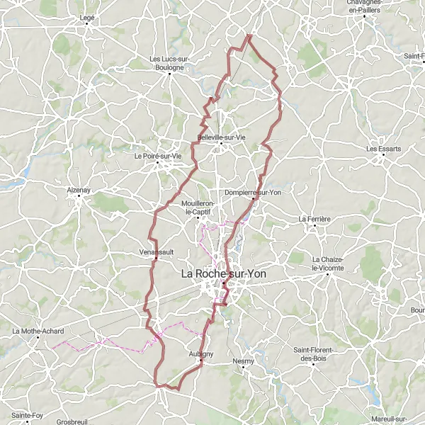 Miniature de la carte de l'inspiration cycliste "Tour historique autour de Venansault" dans la Pays de la Loire, France. Générée par le planificateur d'itinéraire cycliste Tarmacs.app