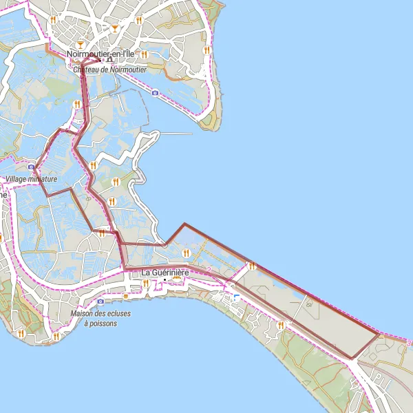 Miniature de la carte de l'inspiration cycliste "Tour de l'Île de Noirmoutier" dans la Pays de la Loire, France. Générée par le planificateur d'itinéraire cycliste Tarmacs.app