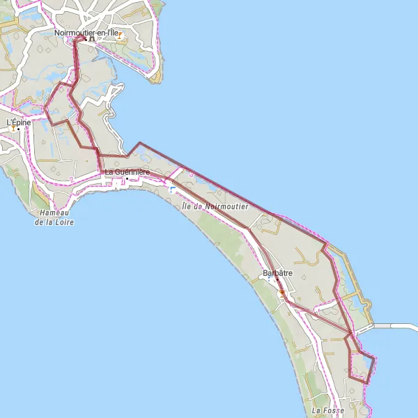 Miniature de la carte de l'inspiration cycliste "Exploration de l'Île de Noirmoutier" dans la Pays de la Loire, France. Générée par le planificateur d'itinéraire cycliste Tarmacs.app