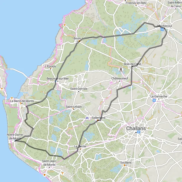 Map miniature of "Coastal Gems Cycling Adventure" cycling inspiration in Pays de la Loire, France. Generated by Tarmacs.app cycling route planner