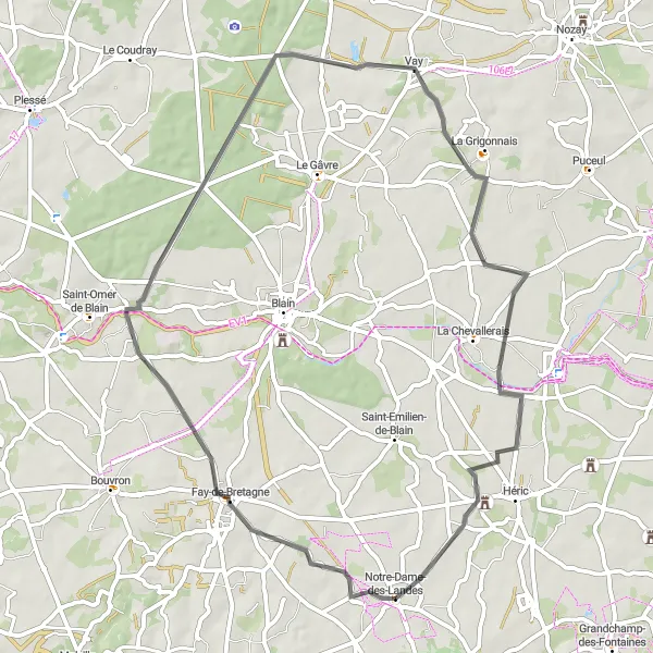 Map miniature of "Château de la Courosserie and Surroundings" cycling inspiration in Pays de la Loire, France. Generated by Tarmacs.app cycling route planner