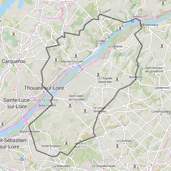 Map miniature of "Barbechat and Thouaré-sur-Loire Loop" cycling inspiration in Pays de la Loire, France. Generated by Tarmacs.app cycling route planner