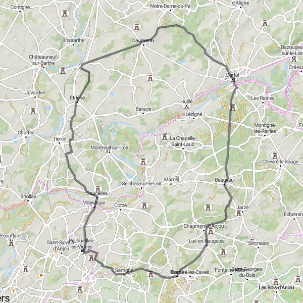 Map miniature of "The Riverside Loop" cycling inspiration in Pays de la Loire, France. Generated by Tarmacs.app cycling route planner