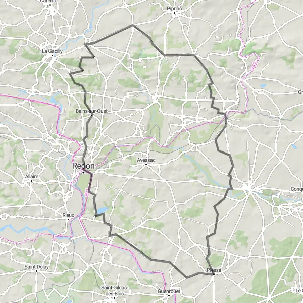 Map miniature of "Circuit de Fégréac" cycling inspiration in Pays de la Loire, France. Generated by Tarmacs.app cycling route planner