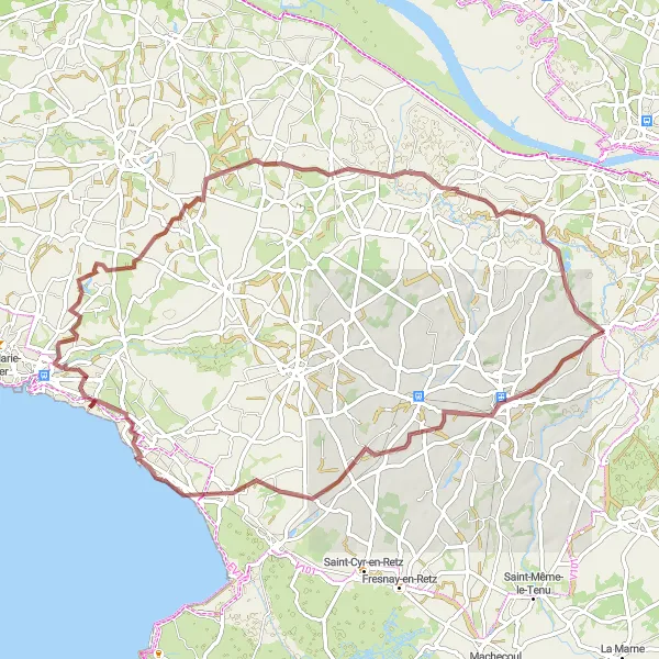 Map miniature of "Coastal Charm" cycling inspiration in Pays de la Loire, France. Generated by Tarmacs.app cycling route planner