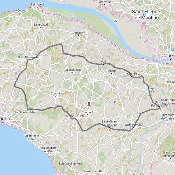 Map miniature of "Retz Valley Ride" cycling inspiration in Pays de la Loire, France. Generated by Tarmacs.app cycling route planner