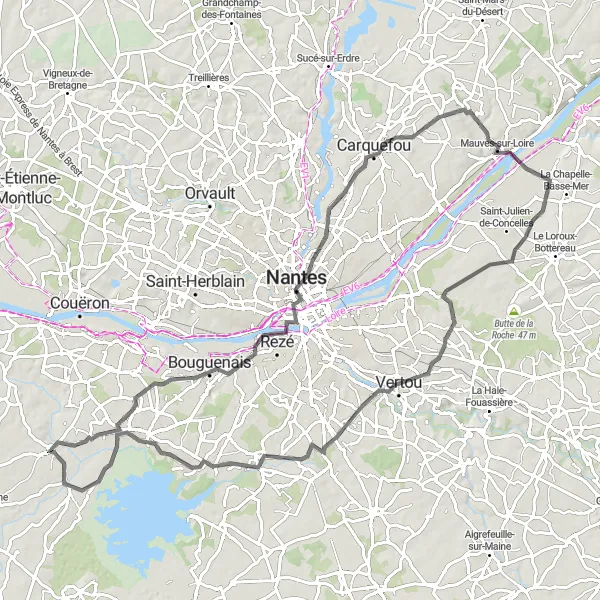 Map miniature of "Loire Valley Loop" cycling inspiration in Pays de la Loire, France. Generated by Tarmacs.app cycling route planner