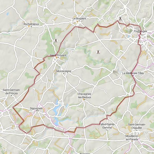 Map miniature of "The Uncharted Path" cycling inspiration in Pays de la Loire, France. Generated by Tarmacs.app cycling route planner