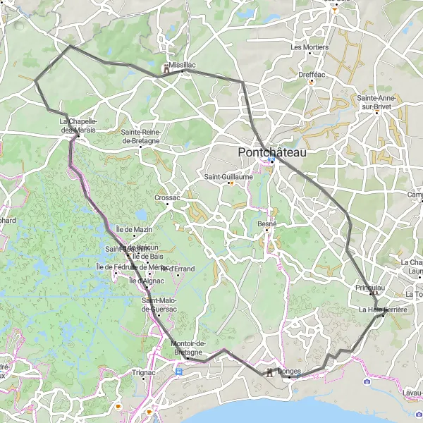 Map miniature of "The Donges Loop" cycling inspiration in Pays de la Loire, France. Generated by Tarmacs.app cycling route planner