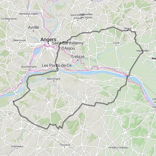 Miniature de la carte de l'inspiration cycliste "Tour de Sarrigné" dans la Pays de la Loire, France. Générée par le planificateur d'itinéraire cycliste Tarmacs.app