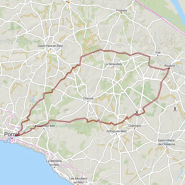 Map miniature of "Découverte des chemins de gravier autour de Rouans" cycling inspiration in Pays de la Loire, France. Generated by Tarmacs.app cycling route planner