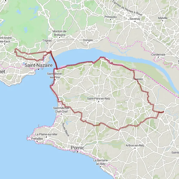 Map miniature of "Rouans to Frossay Gravel Route" cycling inspiration in Pays de la Loire, France. Generated by Tarmacs.app cycling route planner