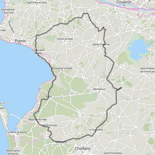Map miniature of "Randonnée panoramique autour de Rouans" cycling inspiration in Pays de la Loire, France. Generated by Tarmacs.app cycling route planner
