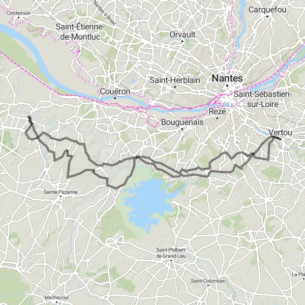 Map miniature of "Rouans to Saint-Mars-de-Coutais Route" cycling inspiration in Pays de la Loire, France. Generated by Tarmacs.app cycling route planner