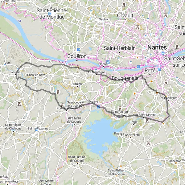 Map miniature of "Rouans to Port-Saint-Père Route" cycling inspiration in Pays de la Loire, France. Generated by Tarmacs.app cycling route planner