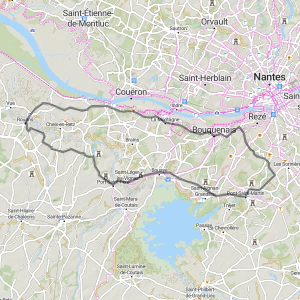Map miniature of "Boucle de Rouans et ses environs" cycling inspiration in Pays de la Loire, France. Generated by Tarmacs.app cycling route planner