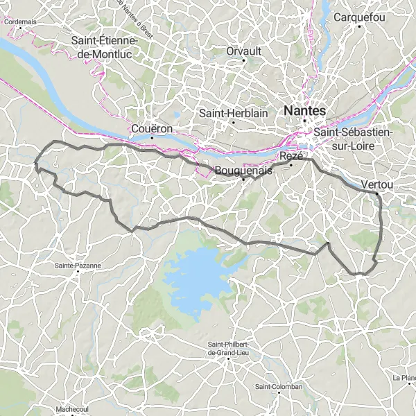 Map miniature of "Rouans to Port-Saint-Père Loop" cycling inspiration in Pays de la Loire, France. Generated by Tarmacs.app cycling route planner