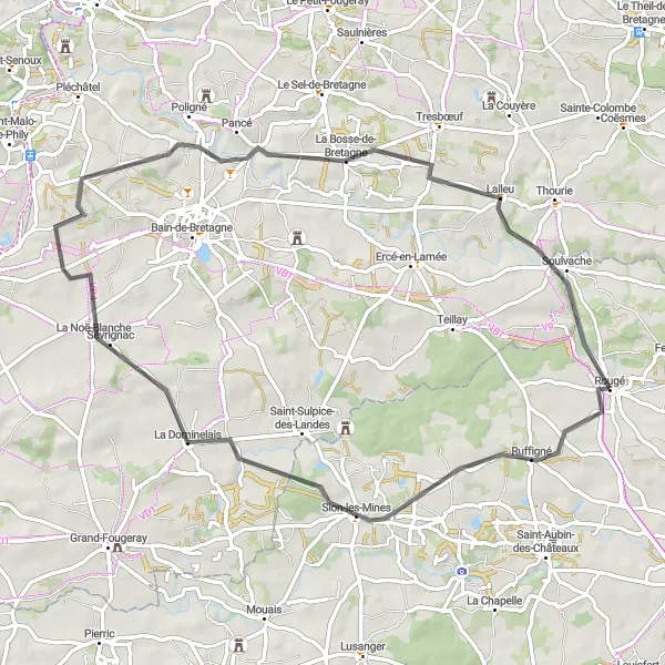 Map miniature of "Rougé Loop" cycling inspiration in Pays de la Loire, France. Generated by Tarmacs.app cycling route planner