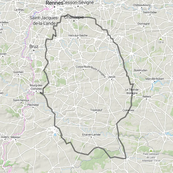 Map miniature of "The Magnificent Tour of Brittany" cycling inspiration in Pays de la Loire, France. Generated by Tarmacs.app cycling route planner