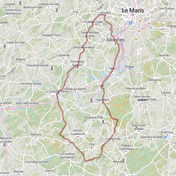 Map miniature of "Scenic Gravel Ride" cycling inspiration in Pays de la Loire, France. Generated by Tarmacs.app cycling route planner