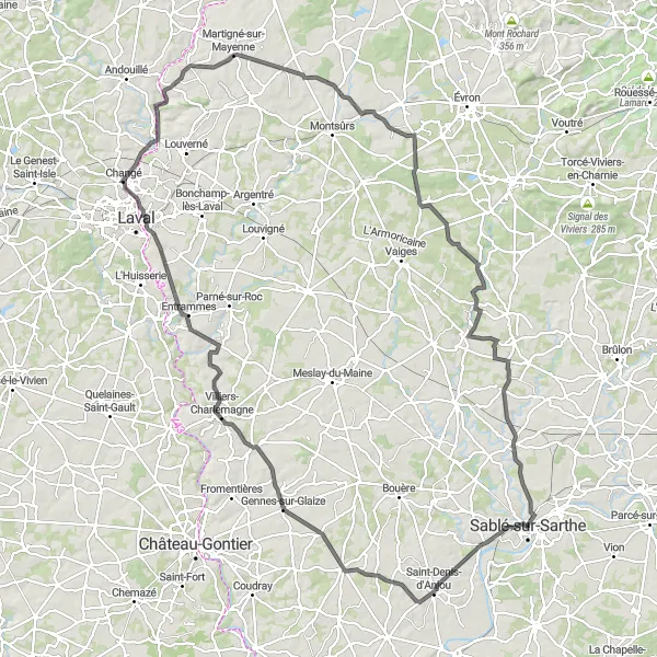 Map miniature of "Loire Valley Hilly Loop" cycling inspiration in Pays de la Loire, France. Generated by Tarmacs.app cycling route planner