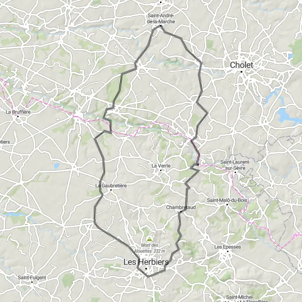 Map miniature of "The Rural Escape" cycling inspiration in Pays de la Loire, France. Generated by Tarmacs.app cycling route planner