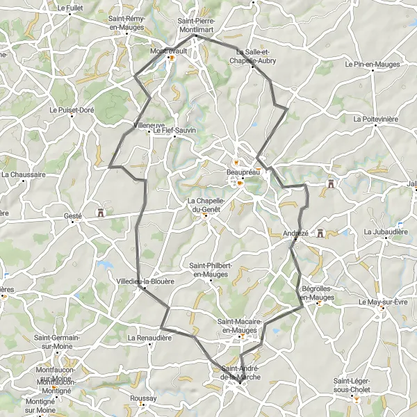 Map miniature of "The Hidden Gems" cycling inspiration in Pays de la Loire, France. Generated by Tarmacs.app cycling route planner