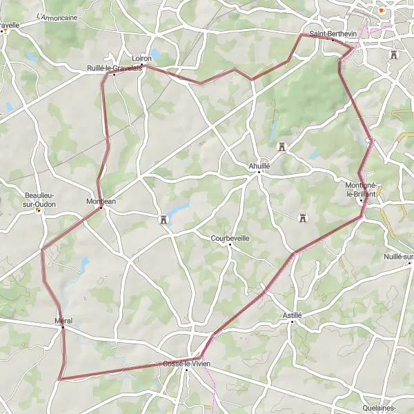 Miniature de la carte de l'inspiration cycliste "Chemin des Graviers" dans la Pays de la Loire, France. Générée par le planificateur d'itinéraire cycliste Tarmacs.app