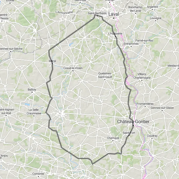 Map miniature of "The Heritage Tour" cycling inspiration in Pays de la Loire, France. Generated by Tarmacs.app cycling route planner