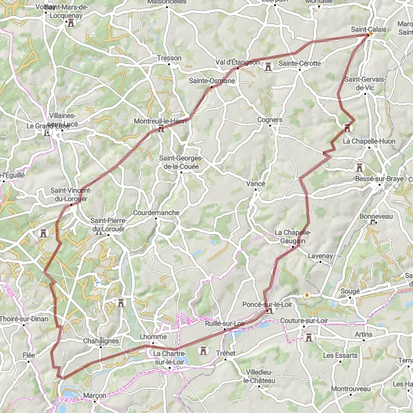 Map miniature of "The Gravel Adventure" cycling inspiration in Pays de la Loire, France. Generated by Tarmacs.app cycling route planner