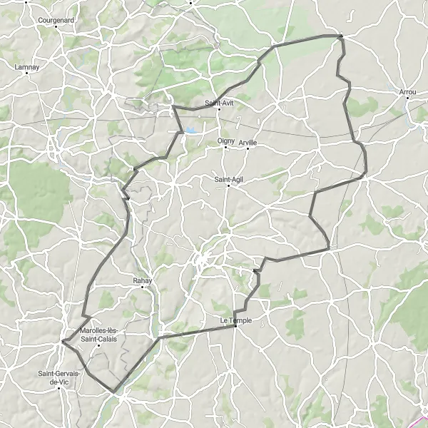 Map miniature of "Valennes road cycling adventure from Saint-Calais" cycling inspiration in Pays de la Loire, France. Generated by Tarmacs.app cycling route planner