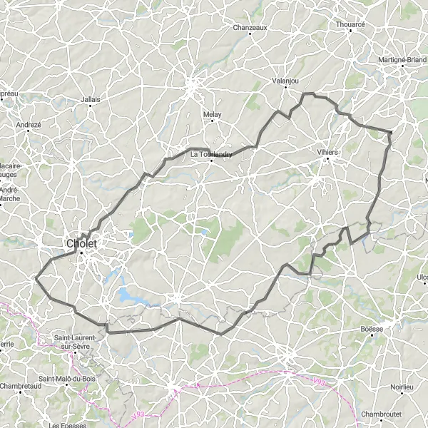 Map miniature of "Picturesque Route with Hilltop Views" cycling inspiration in Pays de la Loire, France. Generated by Tarmacs.app cycling route planner