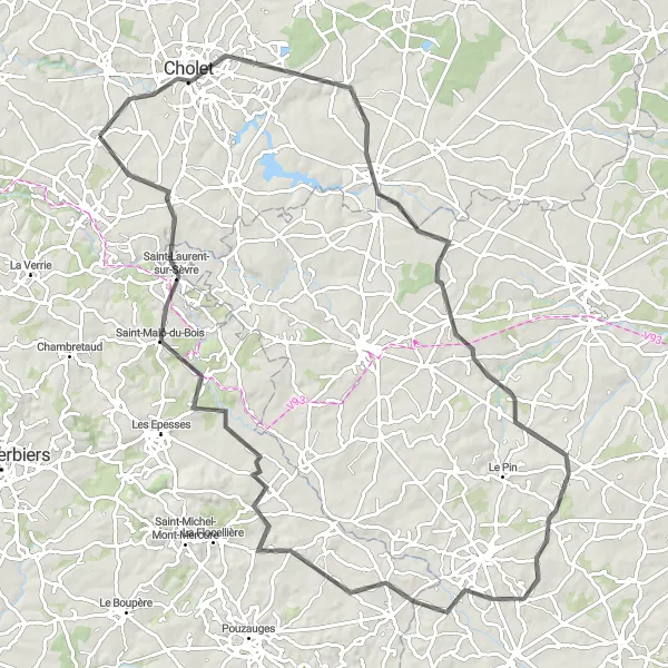 Map miniature of "Medieval Castles and Challenging Climbs" cycling inspiration in Pays de la Loire, France. Generated by Tarmacs.app cycling route planner