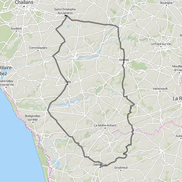 Map miniature of "The Countryside Adventure" cycling inspiration in Pays de la Loire, France. Generated by Tarmacs.app cycling route planner