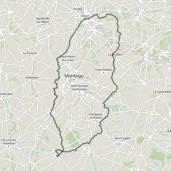 Map miniature of "The L'Herbergement Loop" cycling inspiration in Pays de la Loire, France. Generated by Tarmacs.app cycling route planner