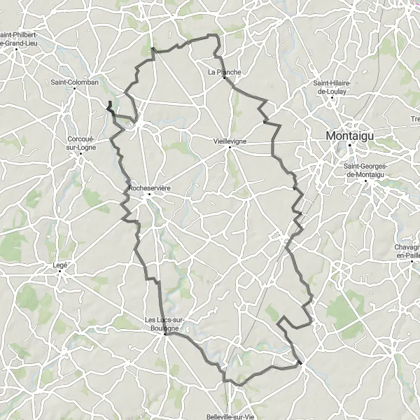 Map miniature of "The Heritage Trail" cycling inspiration in Pays de la Loire, France. Generated by Tarmacs.app cycling route planner