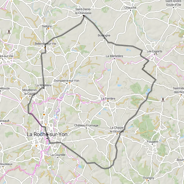 Miniature de la carte de l'inspiration cycliste "Sur les traces de Napoléon" dans la Pays de la Loire, France. Générée par le planificateur d'itinéraire cycliste Tarmacs.app